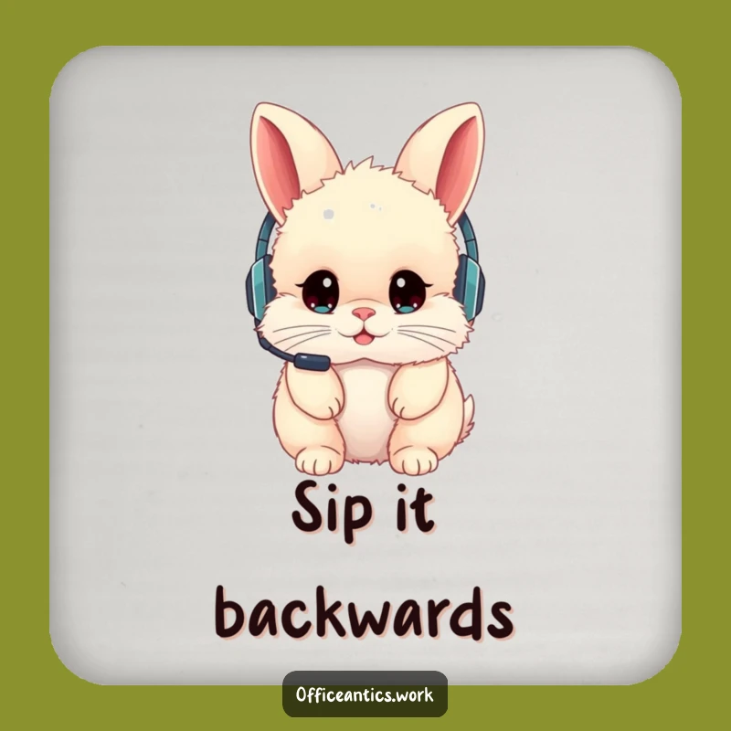 Funny Rabbit Headset Coaster: Protect Surfaces with Backward Humor