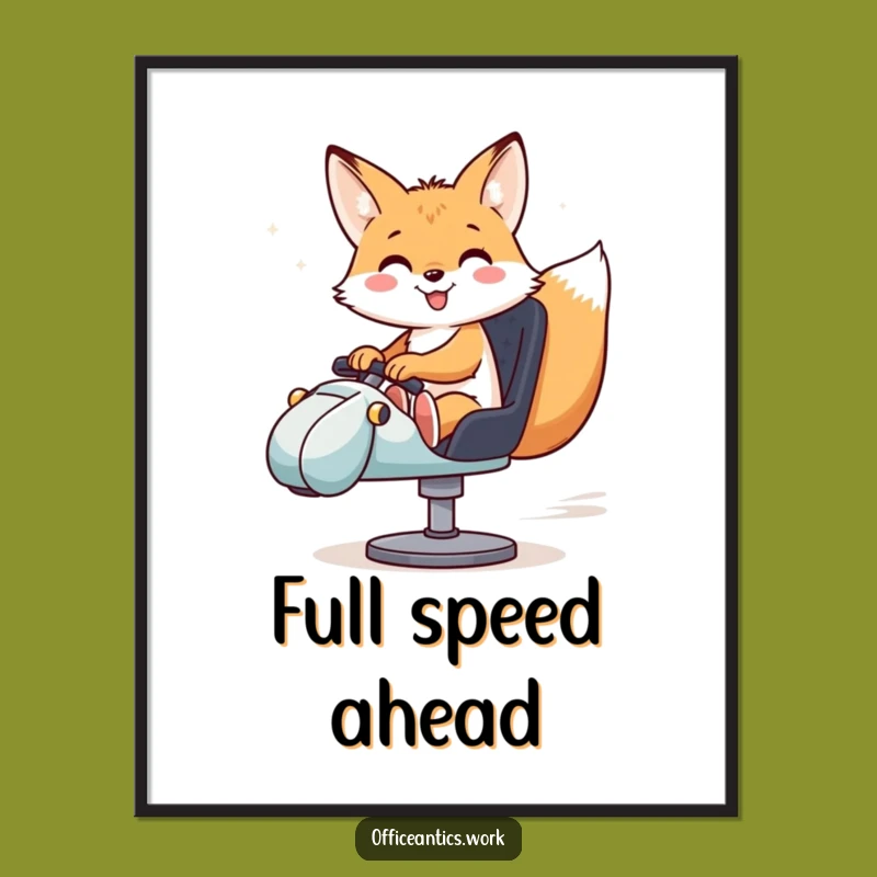 Funny Fox Swivel Chair Poster: Dynamic Wall Art for Office Racers