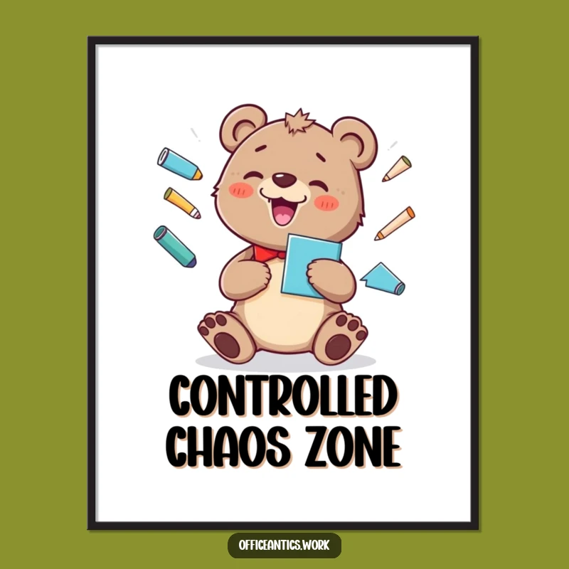 Funny Bear Cub Juggling Poster: Cheerful Office Art for Instant Smiles