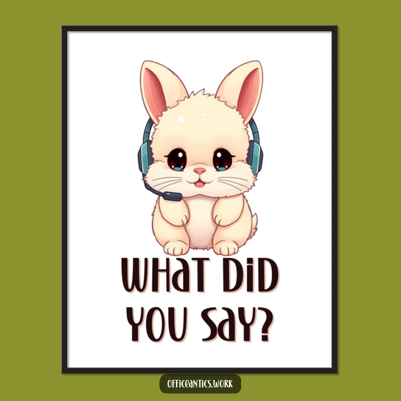 Funny Rabbit Headset Poster: Quirky Wall Art for Tech Enthusiasts