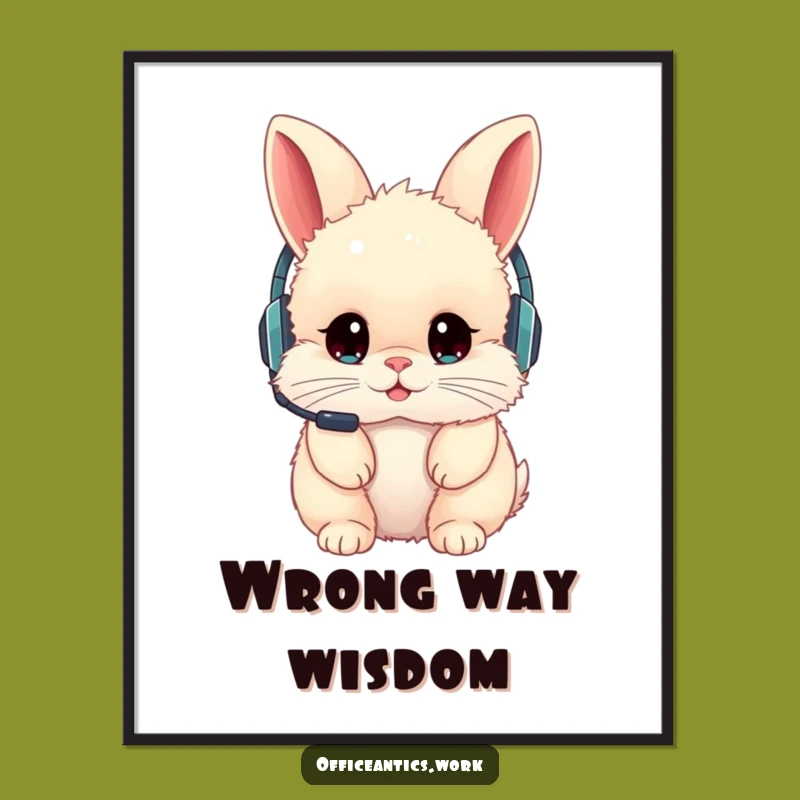 Funny Free Printable Wall Art: Backwards Headset Rabbit, Quirky Downloadable Decor Gift