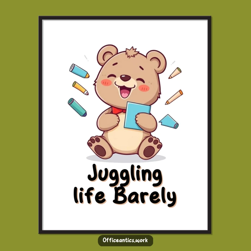 Funny Free Printable Wall Art: Juggling Bear Cub, Whimsical Downloadable Decor Gift