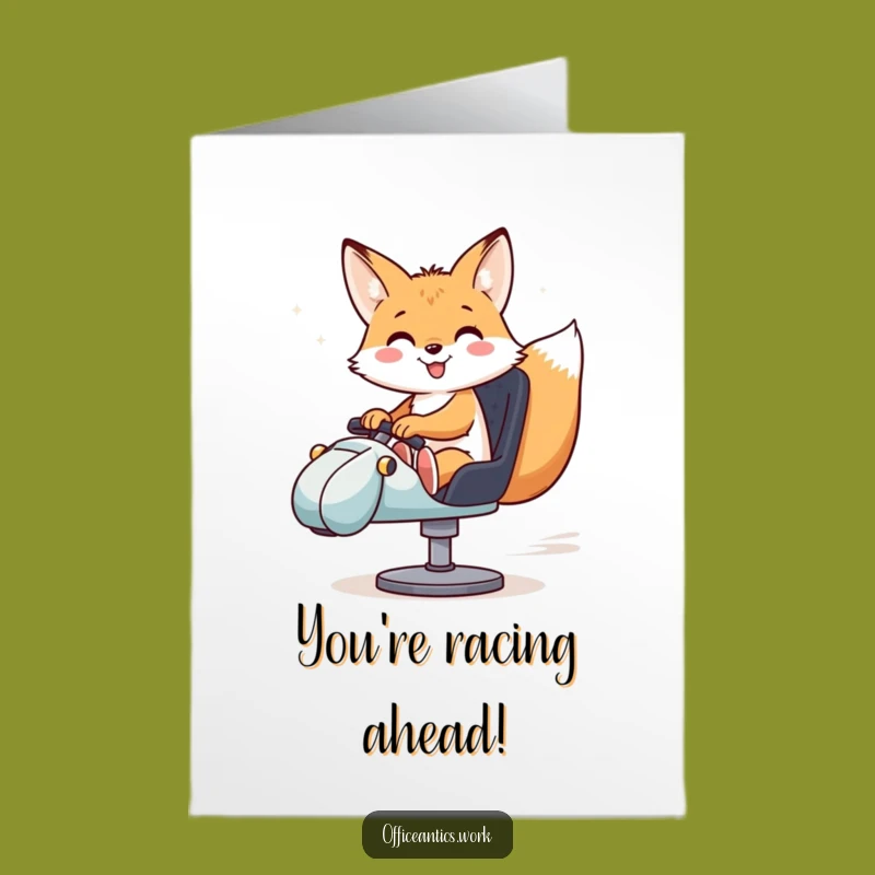 Free Printable Congrats Card: Fox Race Car Rider, Unique DIY Downloadable Gift