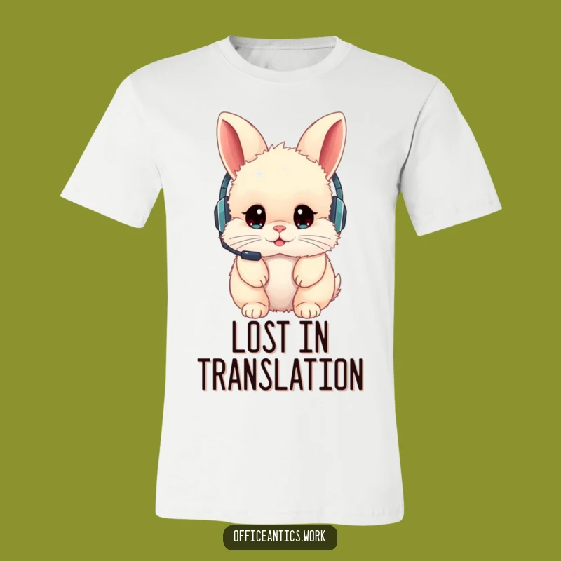 Funny Rabbit Headset T-Shirt: Adorable Backward Tech Mishap Tee